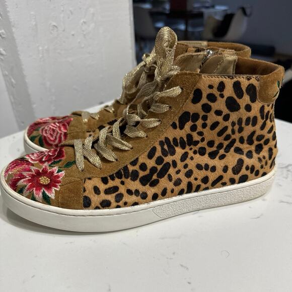 Johnny Was Women’s JUNIA LEOPARD HI TOP EMBROIDERED SNEAKER, EUC, Size 8 - Picture 1 of 10